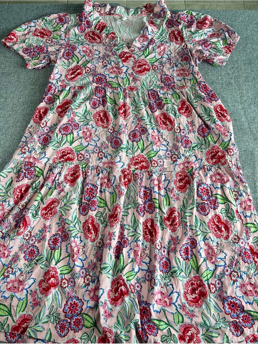crown & ivy Pink Floral Tiered Dress with Red and Green Accents - Picture 1 of 7